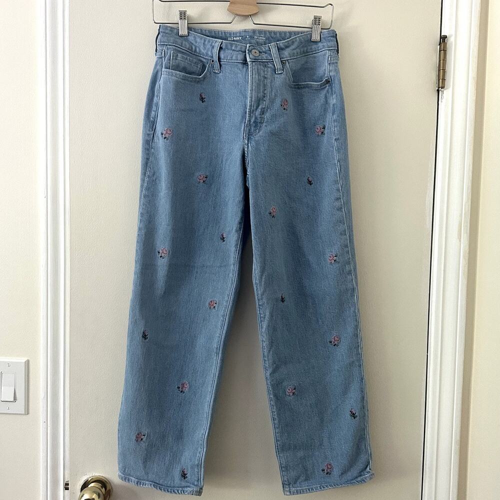 Old Navy High Rise OG Loose Embroidered Denim Jeans Sz 6P